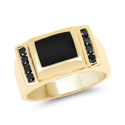 Anillo de plata de ley .925 con ónix negro auténtico de 2,14 quilates y diamantes negros