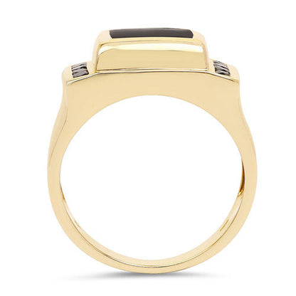 Anillo de plata de ley .925 con ónix negro auténtico de 2,14 quilates y diamantes negros