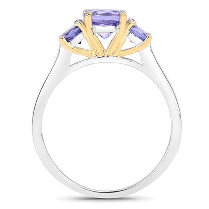Anillo de plata de ley 925 con tanzanita auténtica de 1,07 quilates y dos tonos
