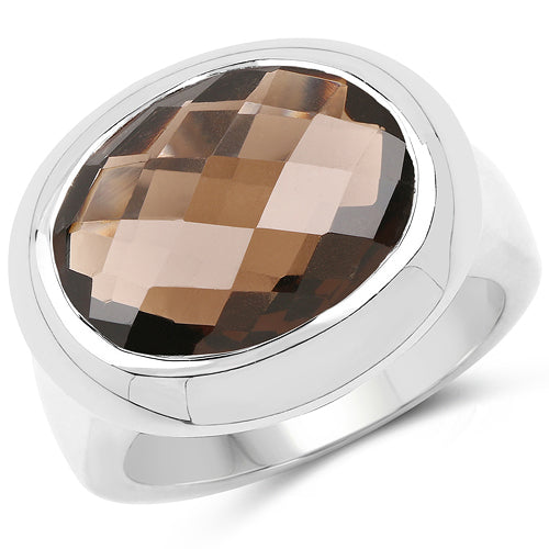 Anillo de plata de ley .925 con cuarzo ahumado auténtico de 7.90 quilates