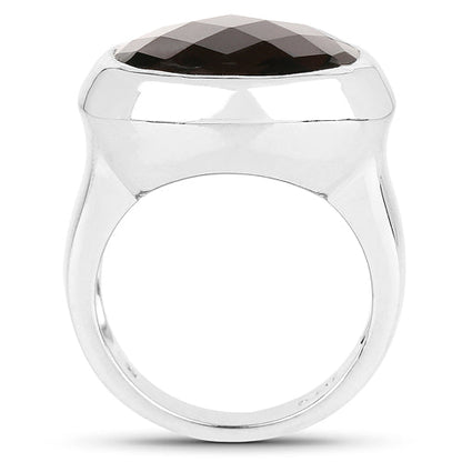 Anillo de plata de ley .925 con cuarzo ahumado auténtico de 7.90 quilates