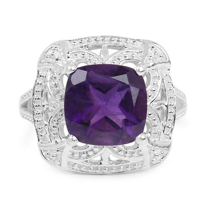 Anillo de plata de ley .925 con amatista genuina de 4.35 quilates