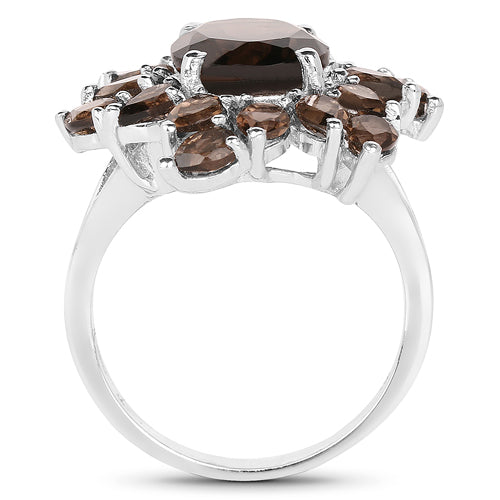 Anillo de Plata de Ley .925 con Cuarzo Ahumado Genuino de 5.69 Quilates