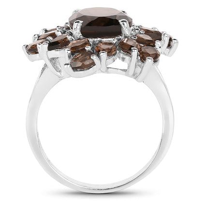 Anillo de Plata de Ley .925 con Cuarzo Ahumado Genuino de 5.69 Quilates