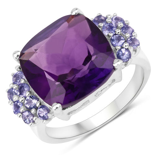 Anillo de Plata de Ley .925 con Amatista Genuina y Tanzanita de 6.34 Quilates