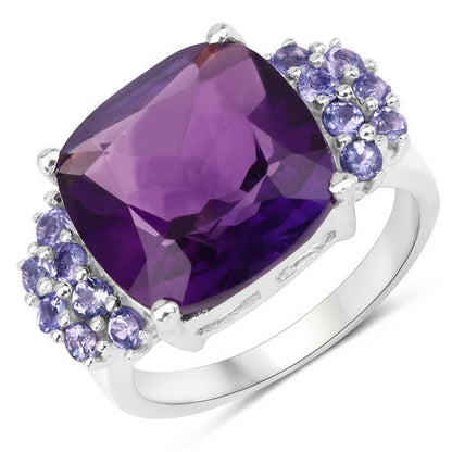Anillo de Plata de Ley .925 con Amatista Genuina y Tanzanita de 6.34 Quilates