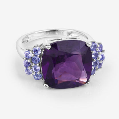 Anillo de Plata de Ley .925 con Amatista Genuina y Tanzanita de 6.34 Quilates