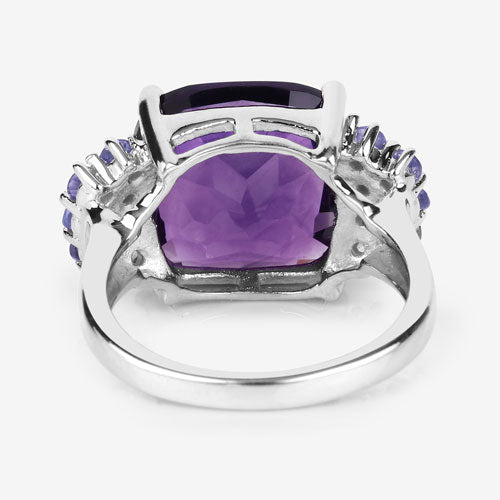 Anillo de Plata de Ley .925 con Amatista Genuina y Tanzanita de 6.34 Quilates