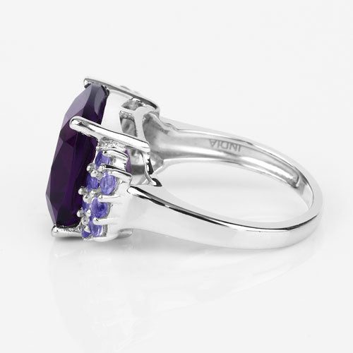 Anillo de Plata de Ley .925 con Amatista Genuina y Tanzanita de 6.34 Quilates