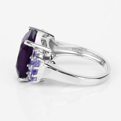 Anillo de Plata de Ley .925 con Amatista Genuina y Tanzanita de 6.34 Quilates