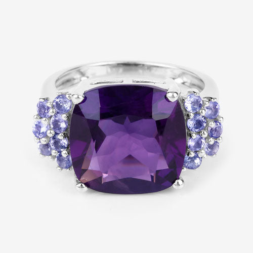 Anillo de Plata de Ley .925 con Amatista Genuina y Tanzanita de 6.34 Quilates