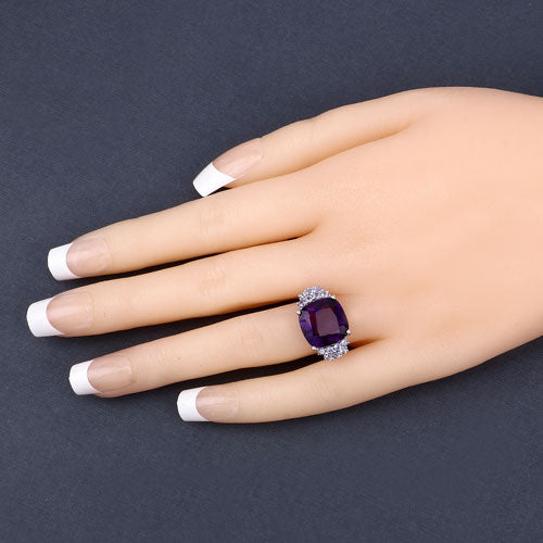 Anillo de Plata de Ley .925 con Amatista Genuina y Tanzanita de 6.34 Quilates