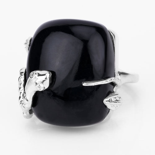 Anillo de plata de ley .925 con ónix negro auténtico de 21,04 quilates y topacio blanco