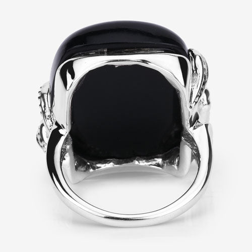 Anillo de plata de ley .925 con ónix negro auténtico de 21,04 quilates y topacio blanco