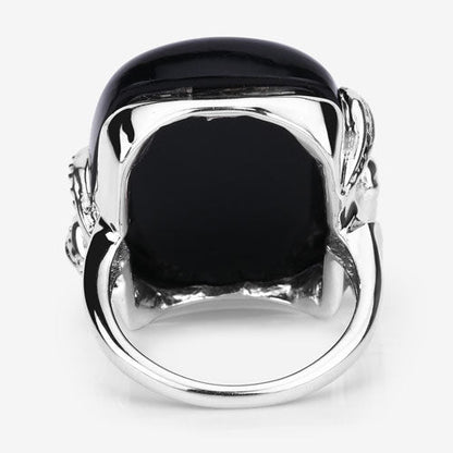 Anillo de plata de ley .925 con ónix negro auténtico de 21,04 quilates y topacio blanco