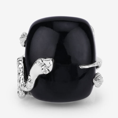 Anillo de plata de ley .925 con ónix negro auténtico de 21,04 quilates y topacio blanco