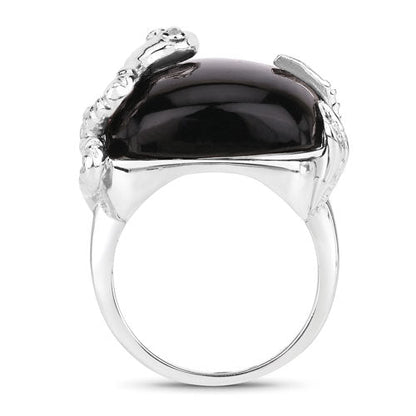 Anillo de plata de ley .925 con ónix negro auténtico de 21,04 quilates y topacio blanco