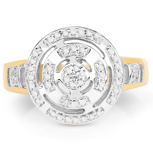 Anillo de Plata de ley .925 con baño de Oro Amarillo de 14K y Diamantes Blancos Genuinos de 0.21 Quilates