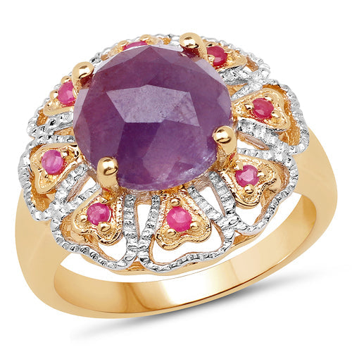 Anillo de plata de ley .925 con zafiro rosa genuino de 5,55 quilates chapado en oro amarillo de 14 quilates