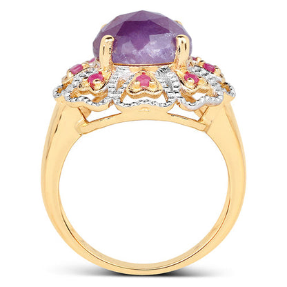 Anillo de plata de ley .925 con zafiro rosa genuino de 5,55 quilates chapado en oro amarillo de 14 quilates