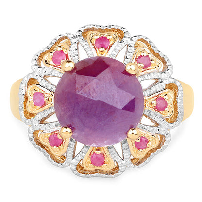 Anillo de plata de ley .925 con zafiro rosa genuino de 5,55 quilates chapado en oro amarillo de 14 quilates
