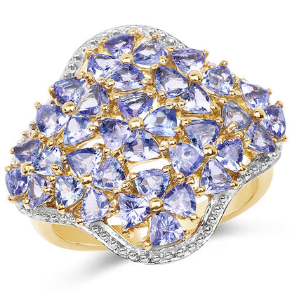 Anillo de plata de ley .925 con tanzanita genuina de 3,60 quilates bañada en oro amarillo de 14 quilates