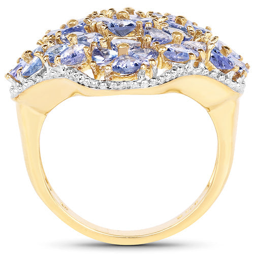 Anillo de plata de ley .925 con tanzanita genuina de 3,60 quilates bañada en oro amarillo de 14 quilates