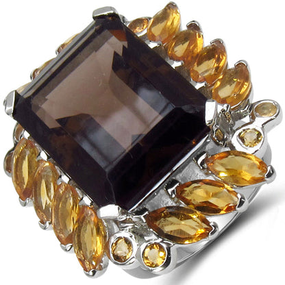 Anillo de plata esterlina .925 con cuarzo ahumado y citrino genuinos de 17.85 quilates