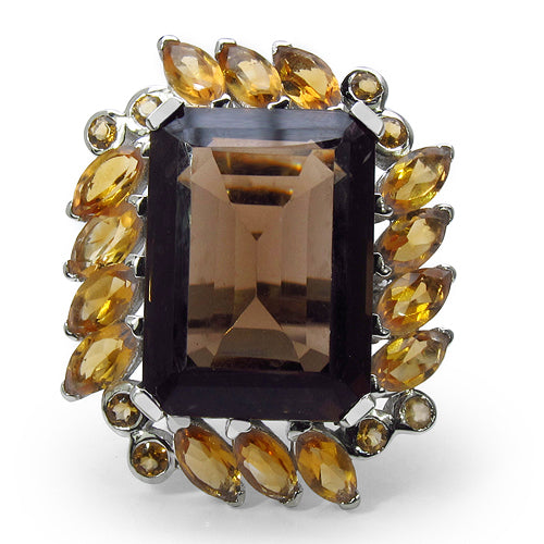 Anillo de plata esterlina .925 con cuarzo ahumado y citrino genuinos de 17.85 quilates