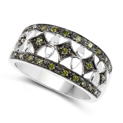 0.32 Carat Genuine Green Diamond .925 Sterling Silver Ring