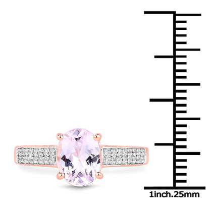 Anillo de plata de ley .925 chapado en oro rosa de 14 quilates, con kunzita genuina de 2,91 quilates y circonita blanca
