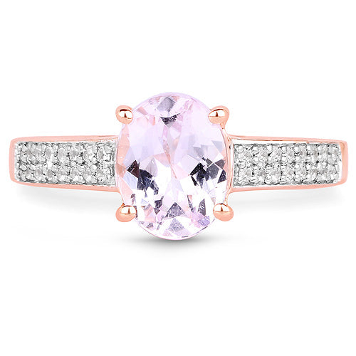 Anillo de plata de ley .925 chapado en oro rosa de 14 quilates, con kunzita genuina de 2,91 quilates y circonita blanca