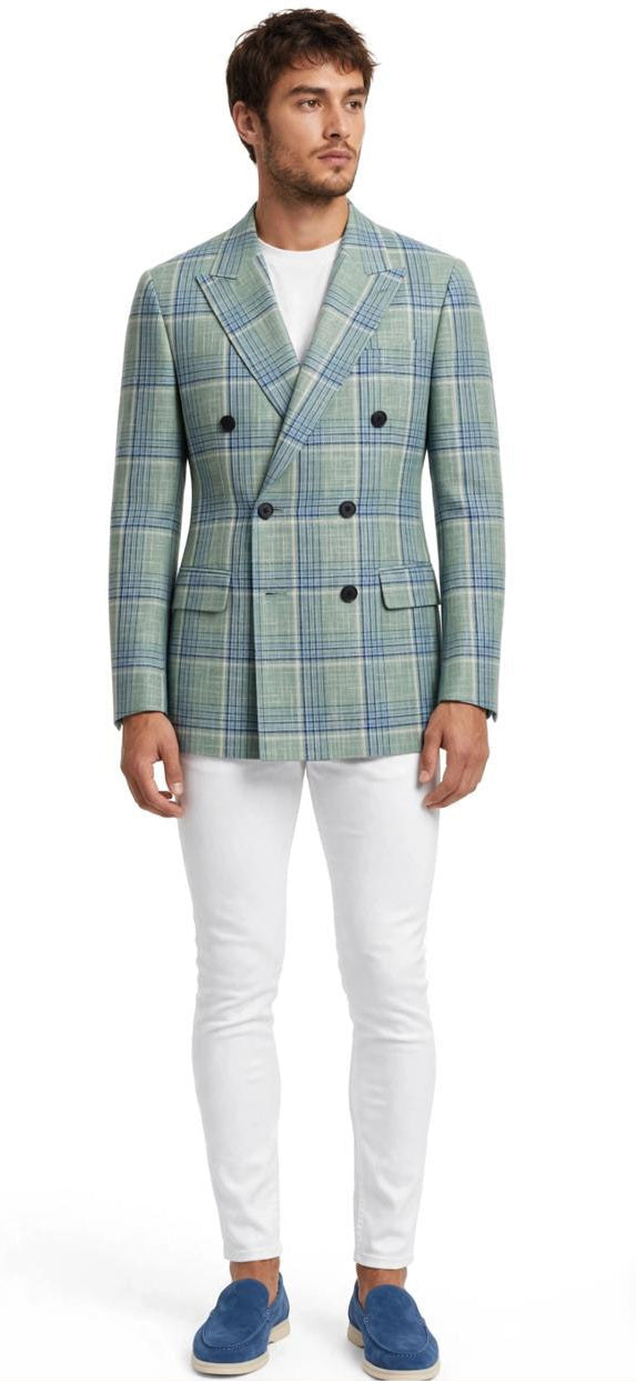 Sartorio Double-Breasted Plaid Virgin Wool-Silk Sport Jacket