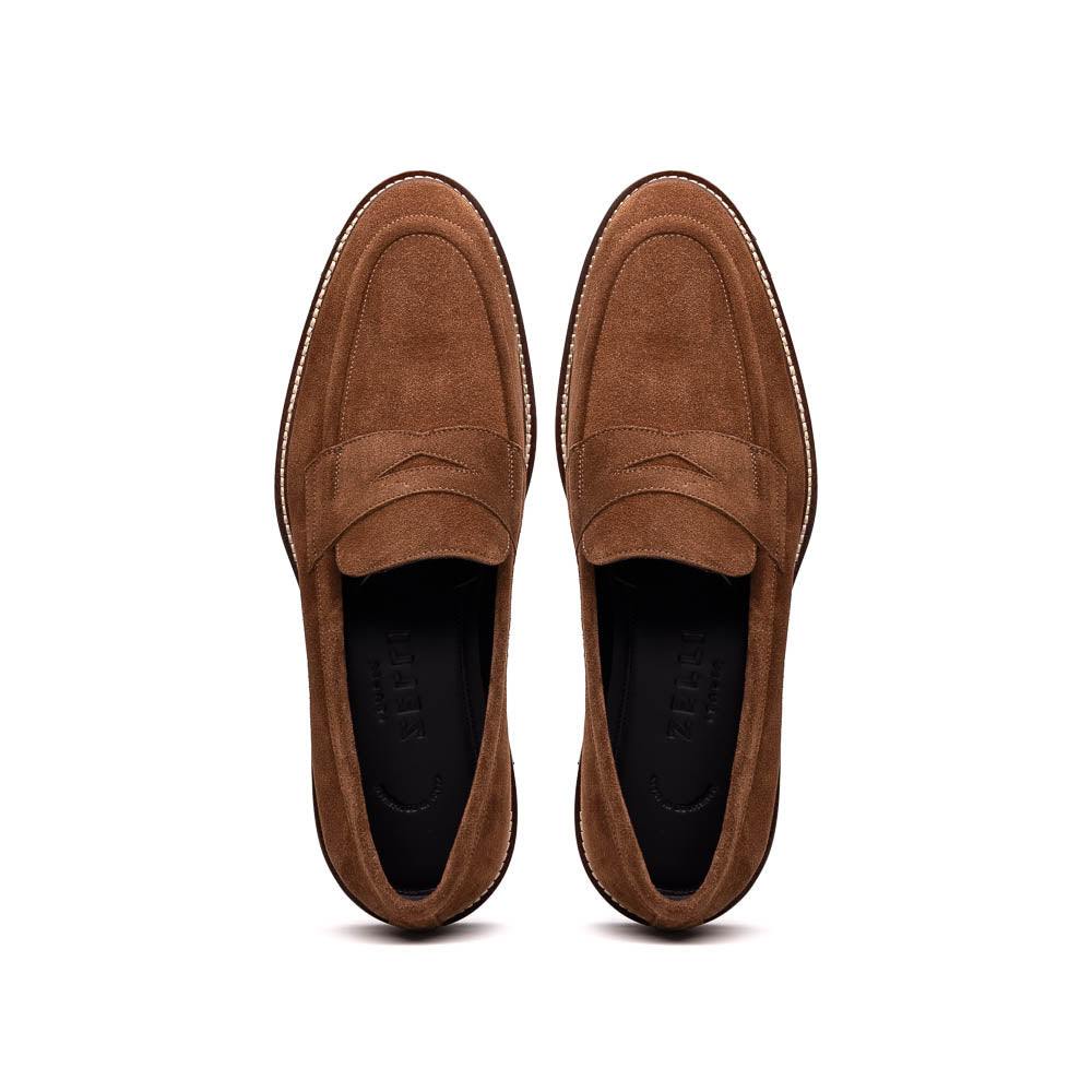 16-657-TOB ROMA Italian Suede Penny Loafers Tobacco