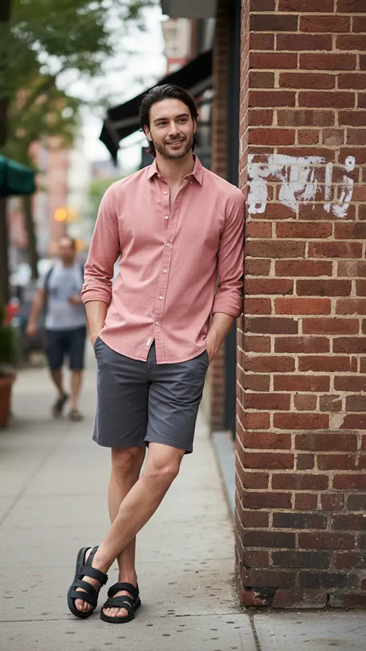 camisa de vestir salmón - Algodón premium