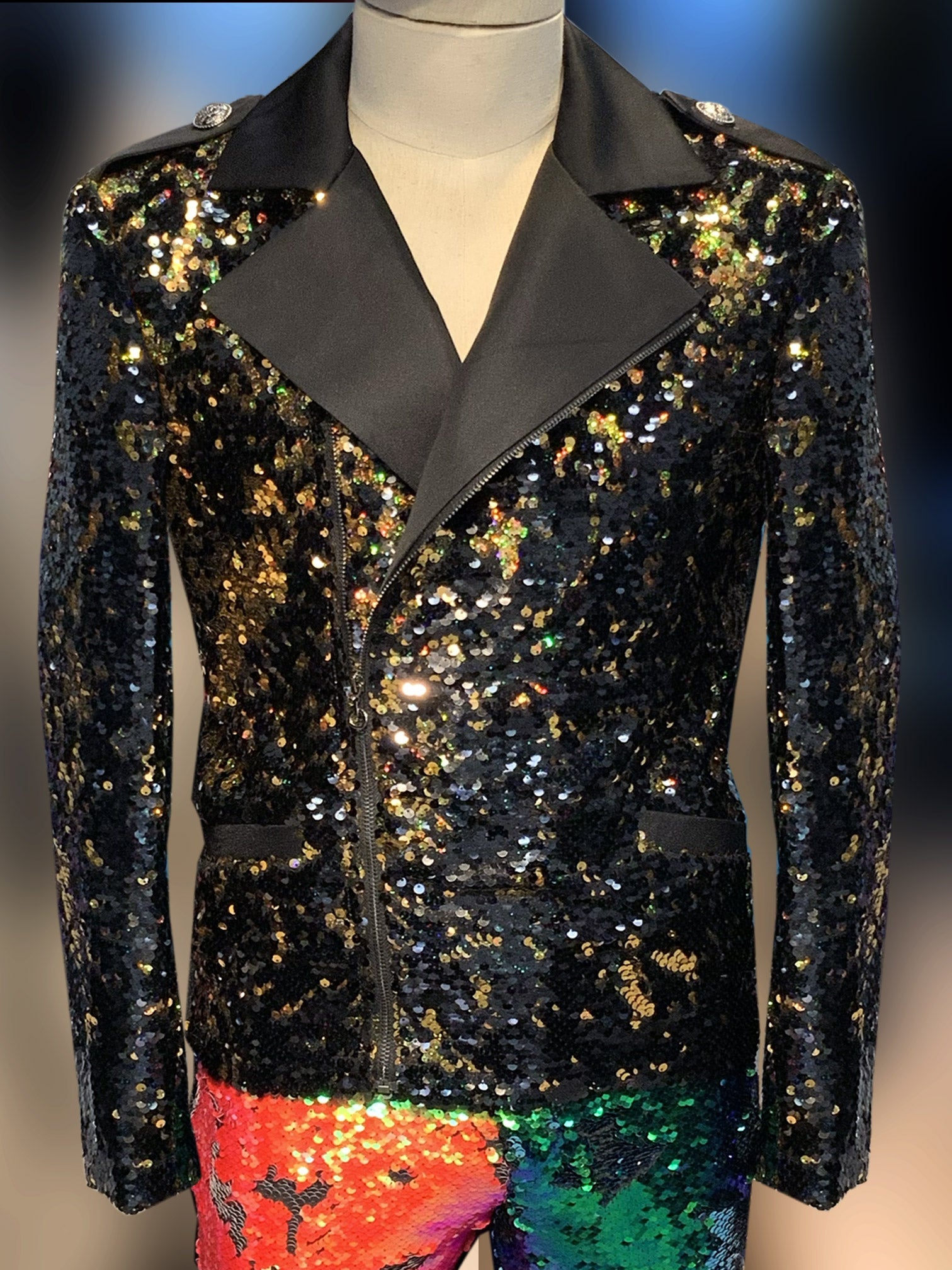 Men's Sequin Jacket - Men's Biker Jacket  - Fashion Sequin Gold/Black - My Men's Shop