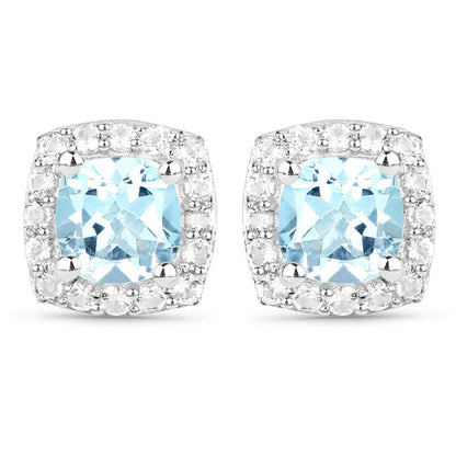 Conjunto de joyas de 3 piezas de plata de ley .925 con topacio azul auténtico y topacio blanco de 4.62 quilates (anillo, pendientes y colgante con cadena)