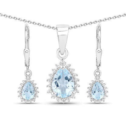 Conjunto de joyas de plata de ley .925 con topacio azul y topacio blanco genuinos de 2,00 quilates
