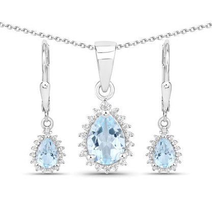 Conjunto de joyas de plata de ley .925 con topacio azul y topacio blanco genuinos de 2,00 quilates
