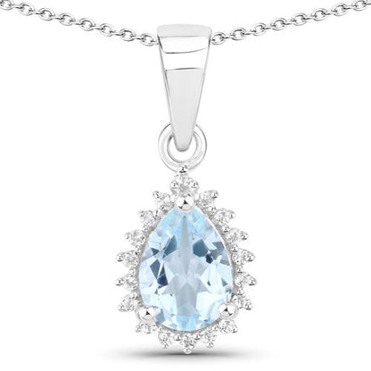 Conjunto de joyas de plata de ley .925 con topacio azul y topacio blanco genuinos de 2,00 quilates