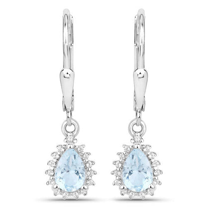 Conjunto de joyas de plata de ley .925 con topacio azul y topacio blanco genuinos de 2,00 quilates