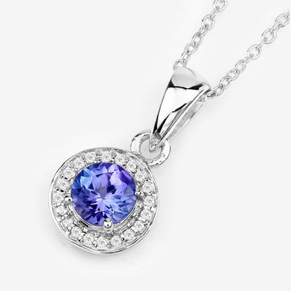 Colgante de plata de ley .925 con tanzanita auténtica de 1,05 quilates y topacio blanco