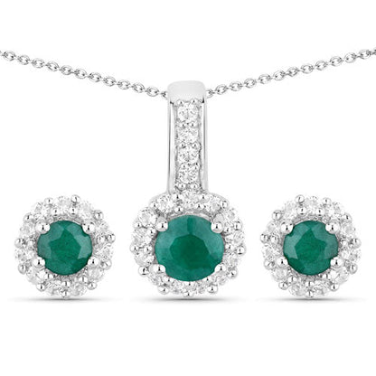 Conjunto de joyas de plata de ley .925 con esmeralda teñida y topacio blanco de 1,81 quilates