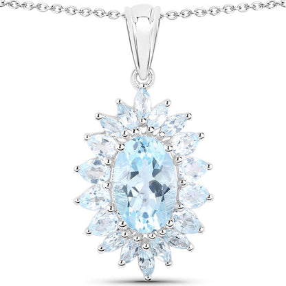 Conjunto de joyas de 3 piezas de plata de ley .925 con topacio azul genuino de 19.18 quilates (anillo, pendientes y colgante con cadena)