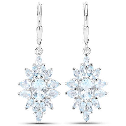 Conjunto de joyas de 3 piezas de plata de ley .925 con topacio azul genuino de 19.18 quilates (anillo, pendientes y colgante con cadena)