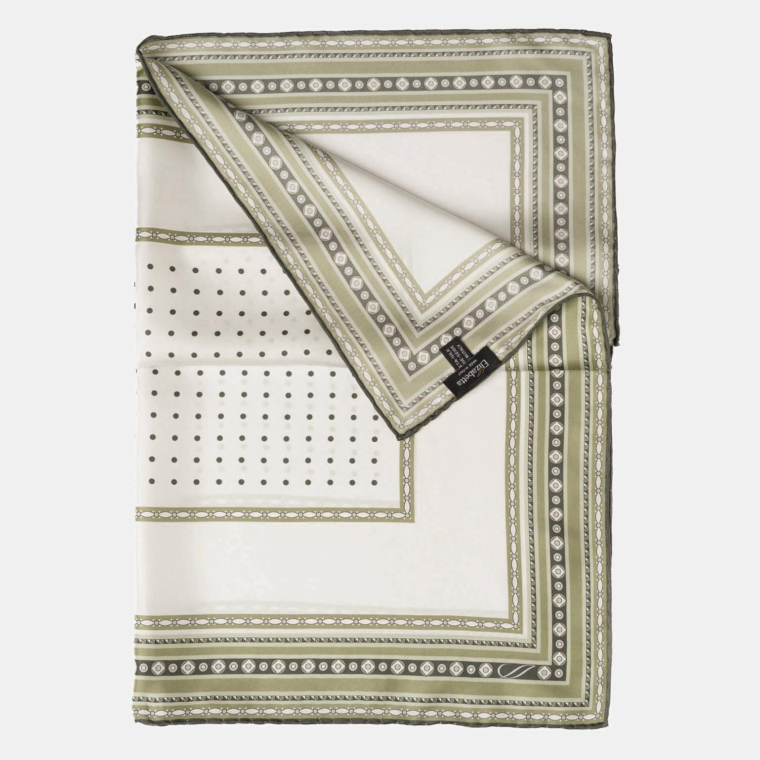 Verona - Silk Neckerchief - White & Sage - My Men's Shop