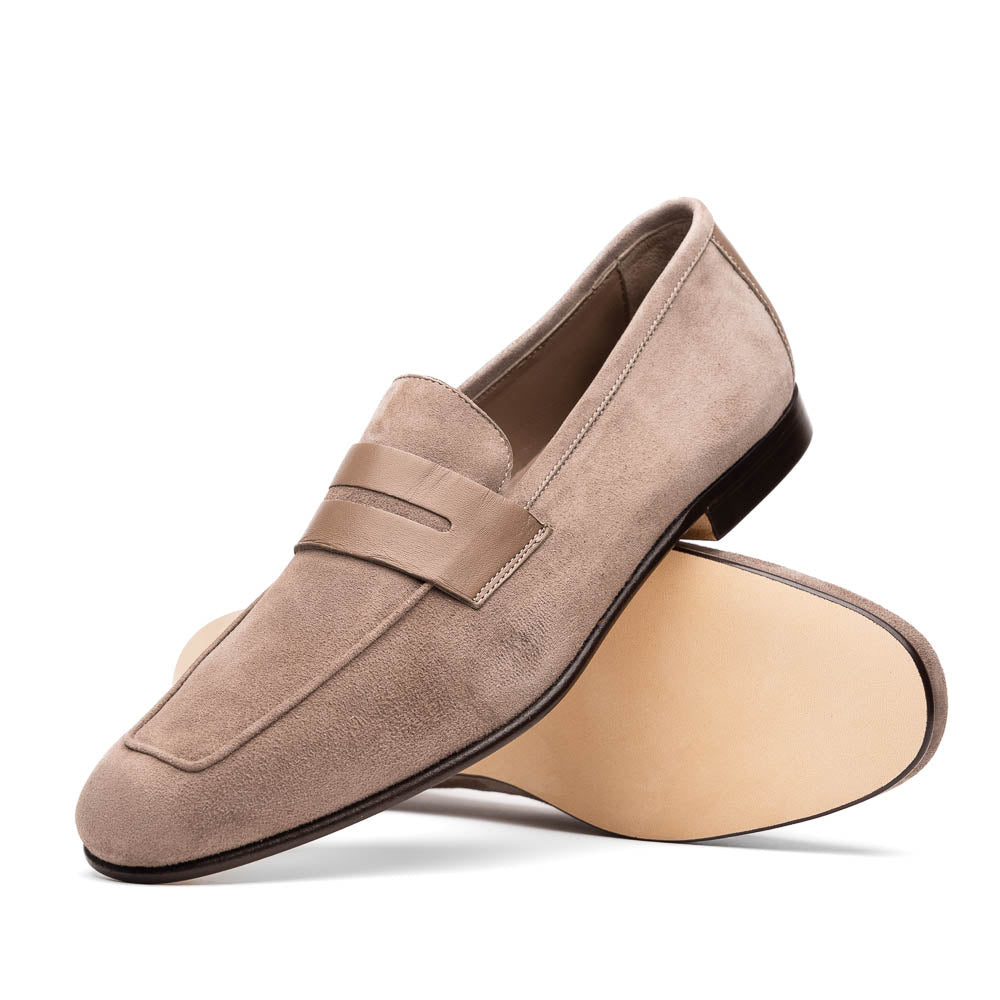 16-672-TPE Mocasines Penny Tippa de ante y piel de ternera color topo