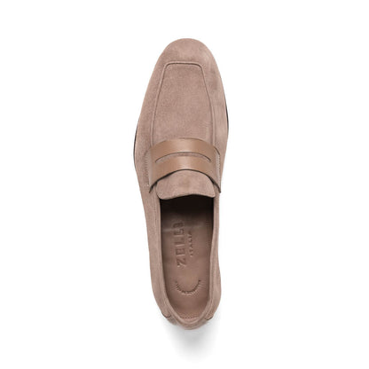 16-672-TPE Mocasines Penny Tippa de ante y piel de ternera color topo