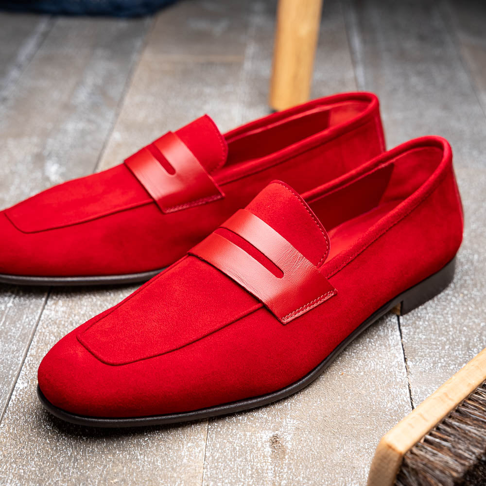 16-672-RED Mocasines Penny de ante y piel de ternera Tippa Rojos