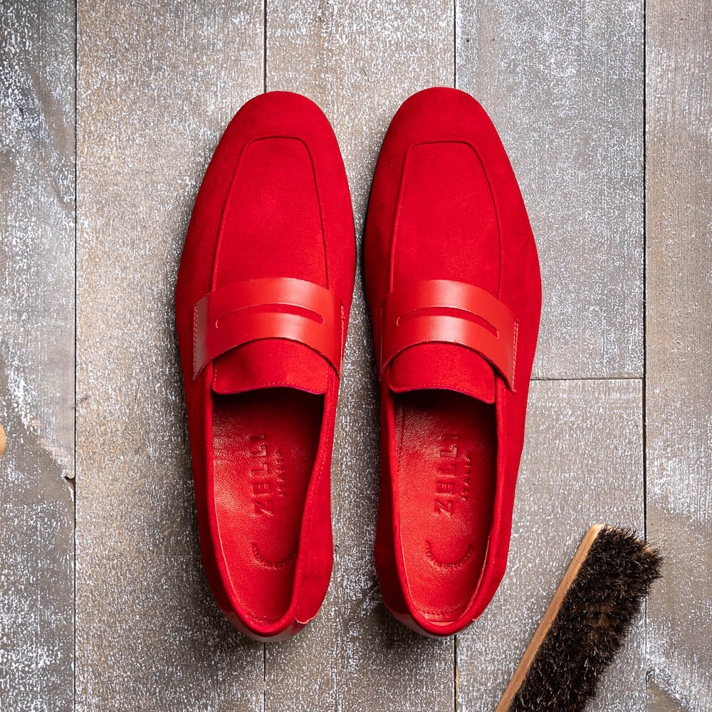 16-672-RED Mocasines Penny de ante y piel de ternera Tippa Rojos
